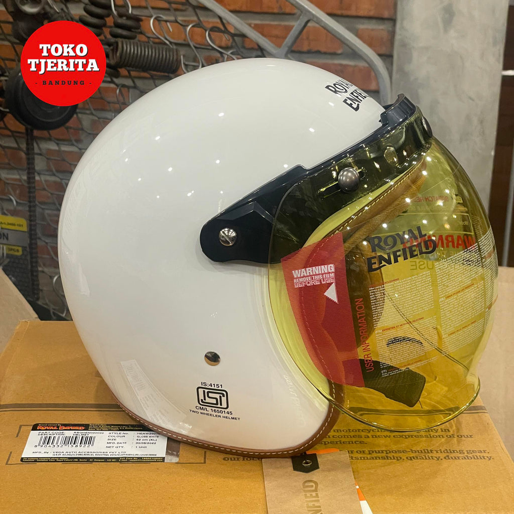 Helm Bobber Putih Lis Hitam XL Kecil RRGHEN000099 - Royal Enfield ASLI