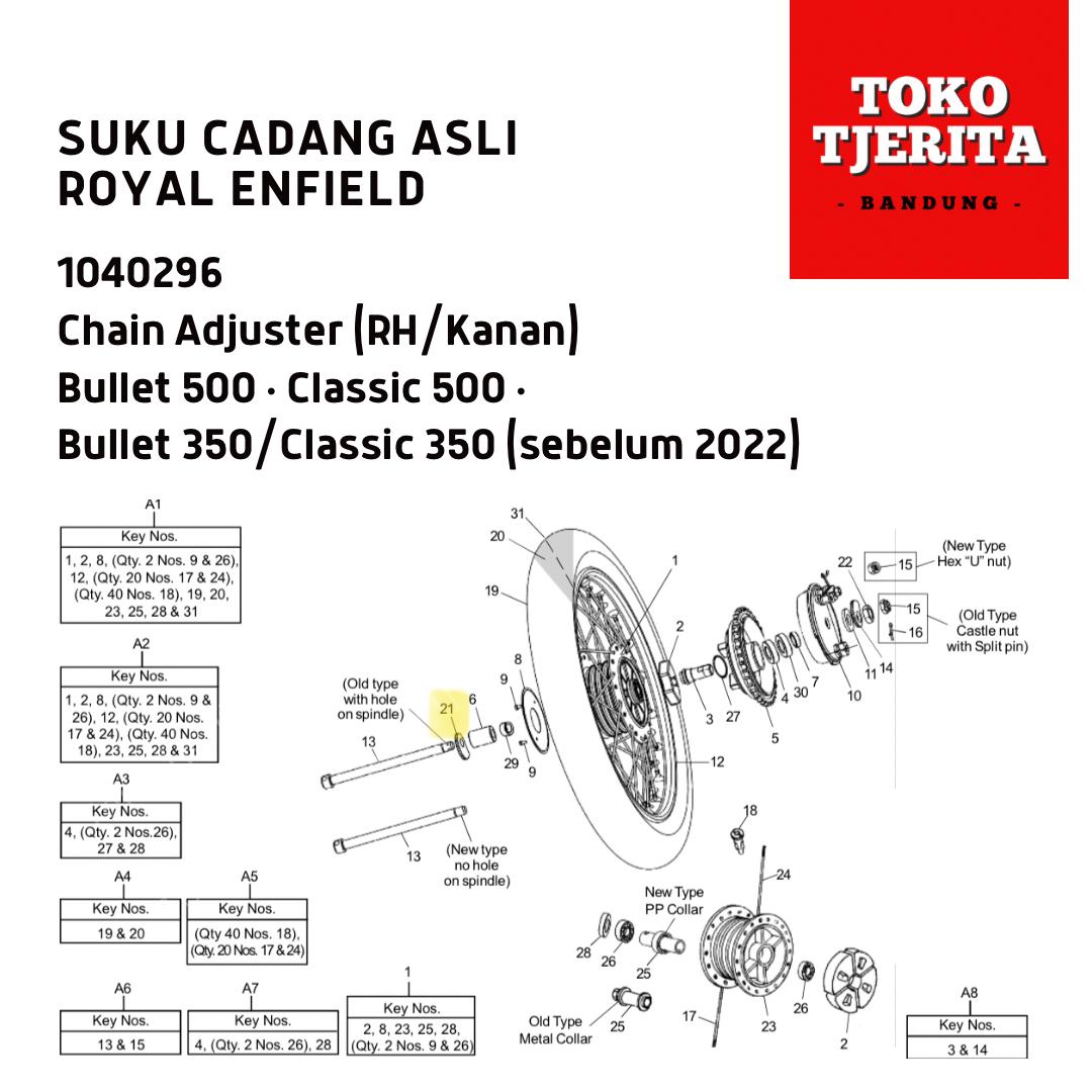 Penyetel Rantai Kanan Chain Adjuster Classic 500 1040296 Royal Enfield