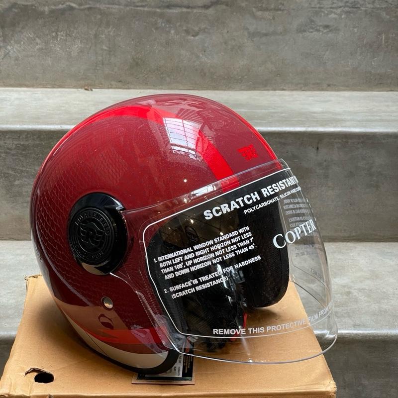 Helm Open Face Long Visor Copter Merah Maroon Kilap RRGHEA240794 XL KECIL - Royal Enfield ASLI