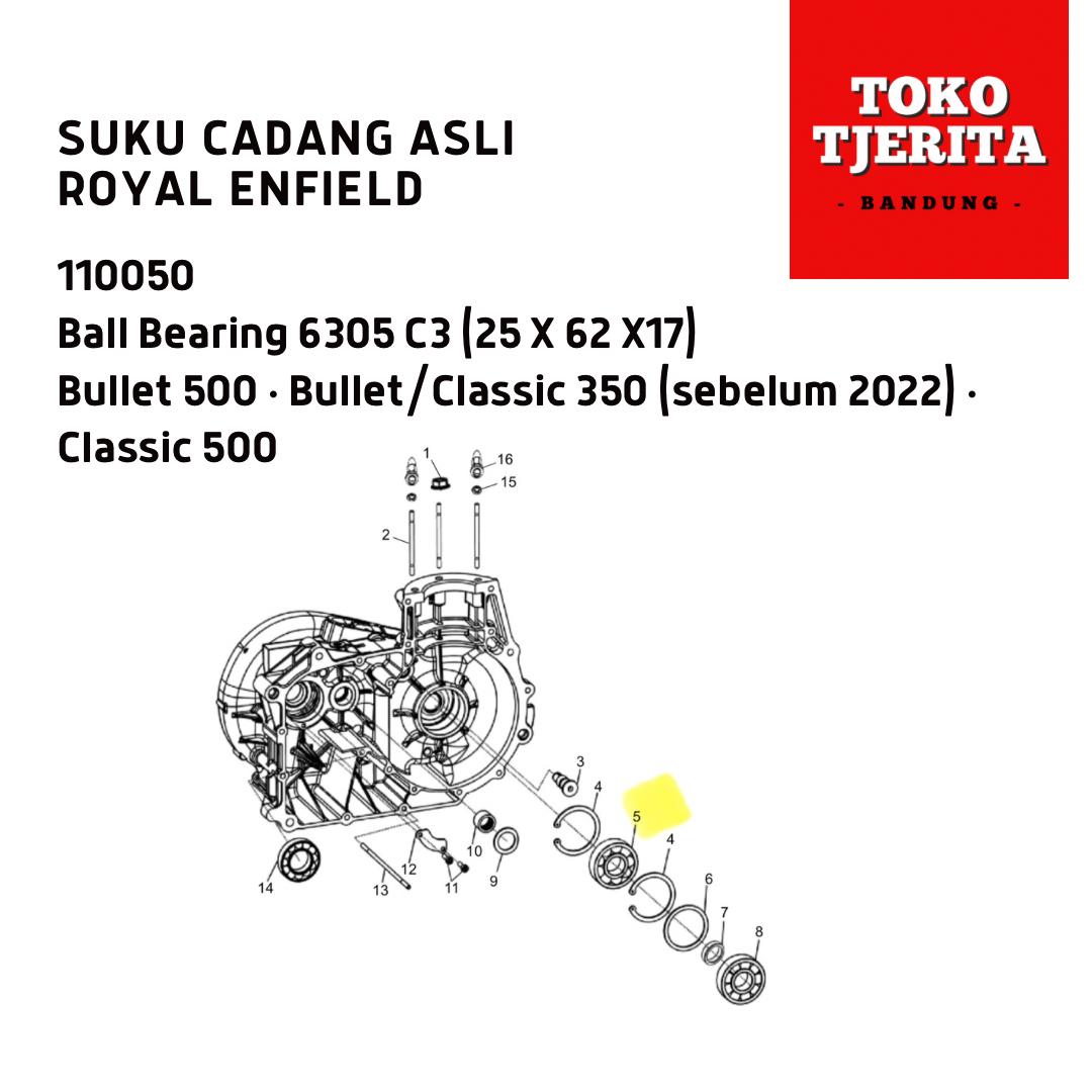 110050 Ball Bearing 6305 C3 (25x62x17) Bullet Classic - Royal Enfield ASLI
