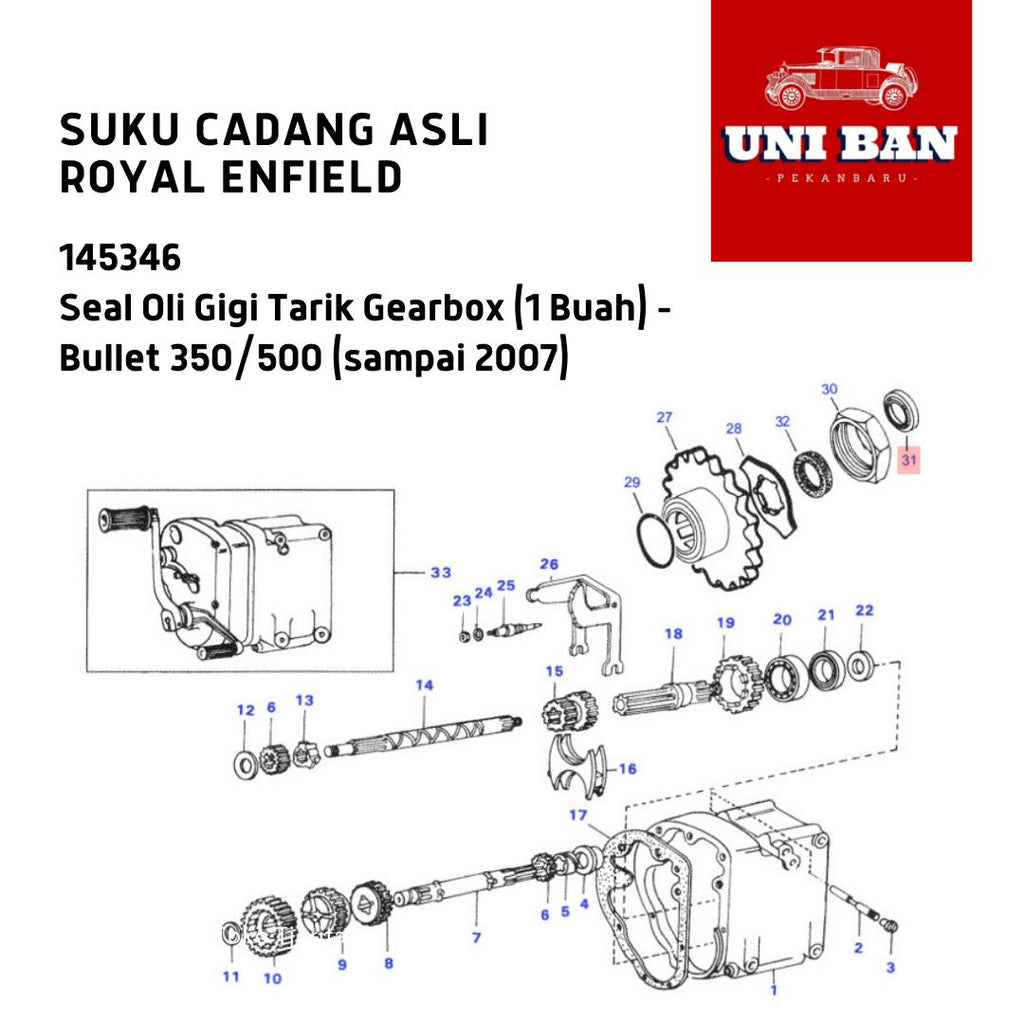 Seal Oli (1 Buah) Gearbox Bullet 2002-2007 145346 - Royal Enfield ASLI