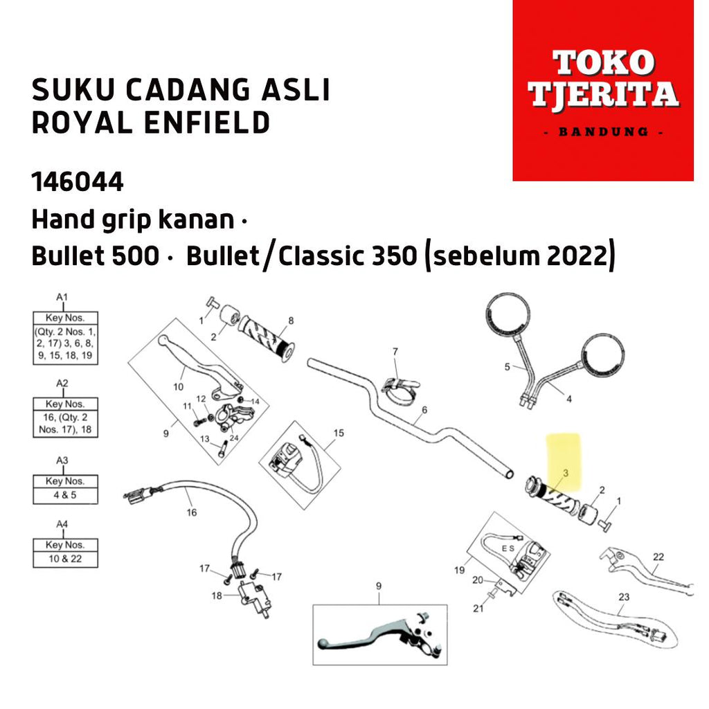 Hand Grip Kanan Bullet 500 Bullet 350 Classic 350 146044 Royal Enfield