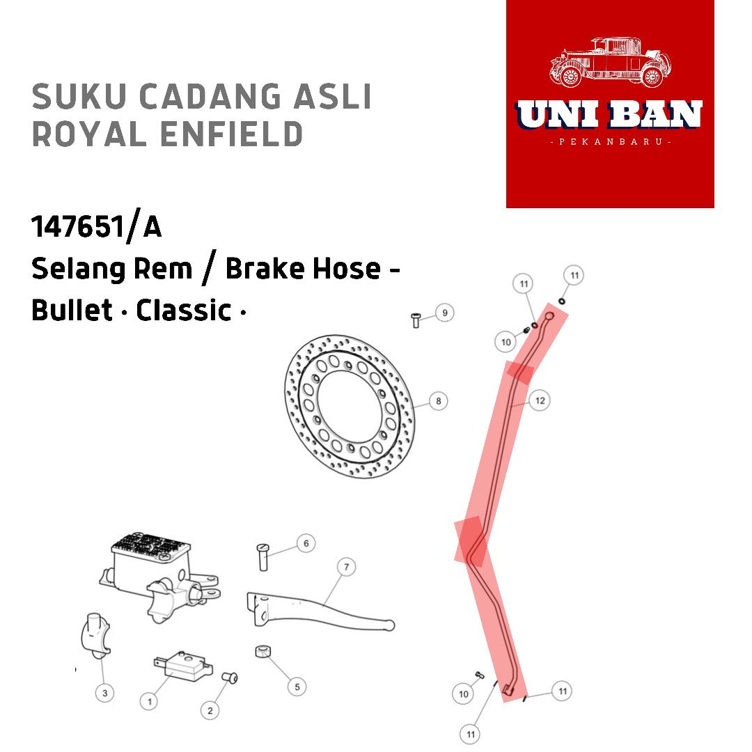 Selang Rem / Brake Hose 147651 Classic Bullet - Royal Enfield ASLI