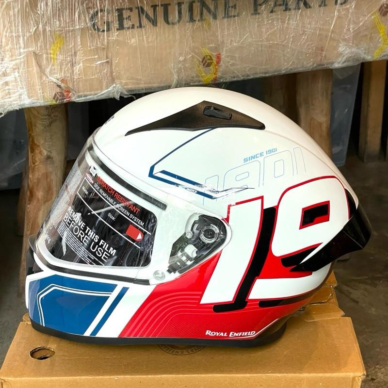 Helm Full Face Roadster 1901 Putih Merah Biru Kilap XL BESAR 62cm RRGHEA240660 - Royal Enfield ASLI