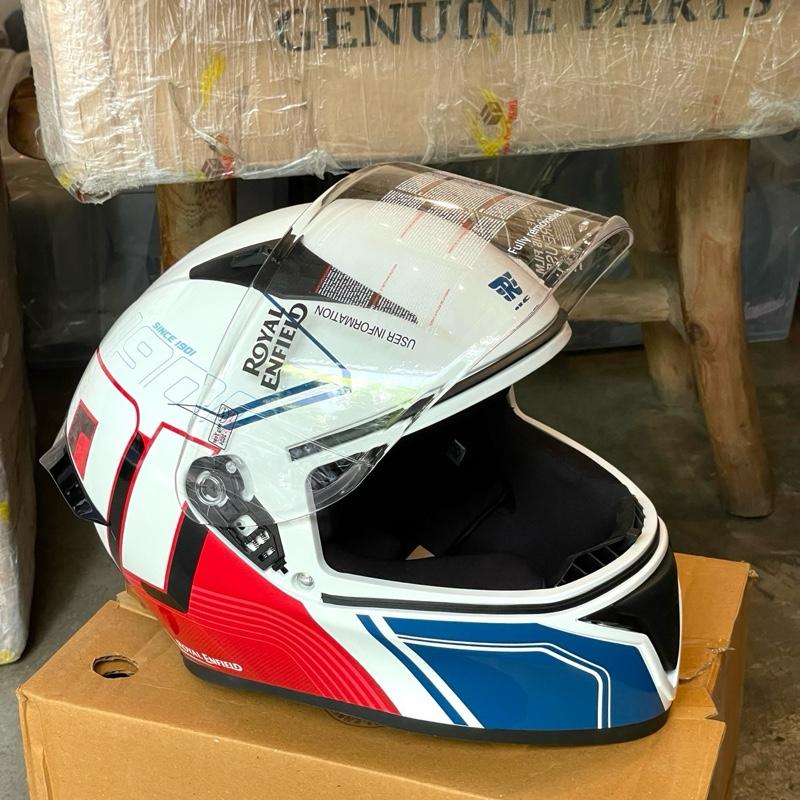 Helm Full Face Roadster 1901 Putih Merah Biru Kilap XL BESAR 62cm RRGHEA240660 - Royal Enfield ASLI
