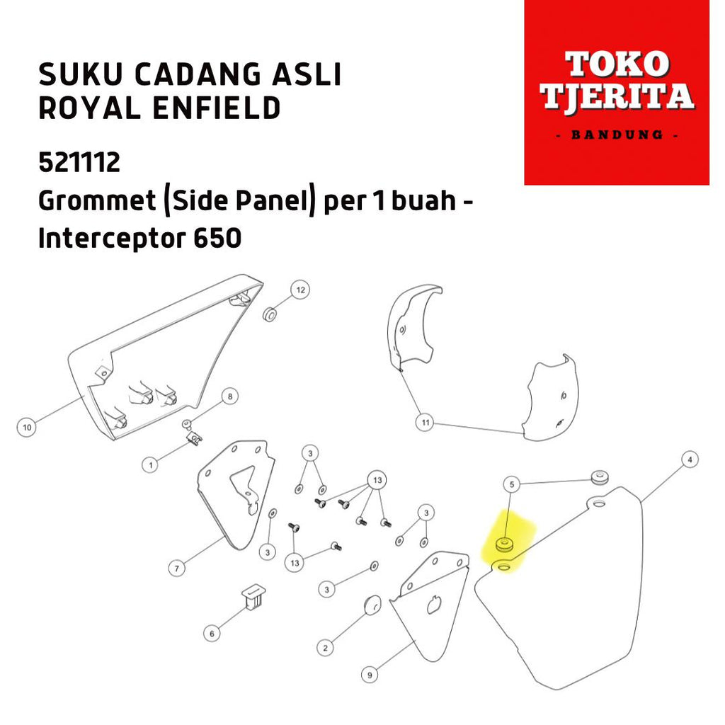 Grommet (1 Buah) 521112 Karet di Panel Samping Interceptor 650 - Royal Enfield ASLI