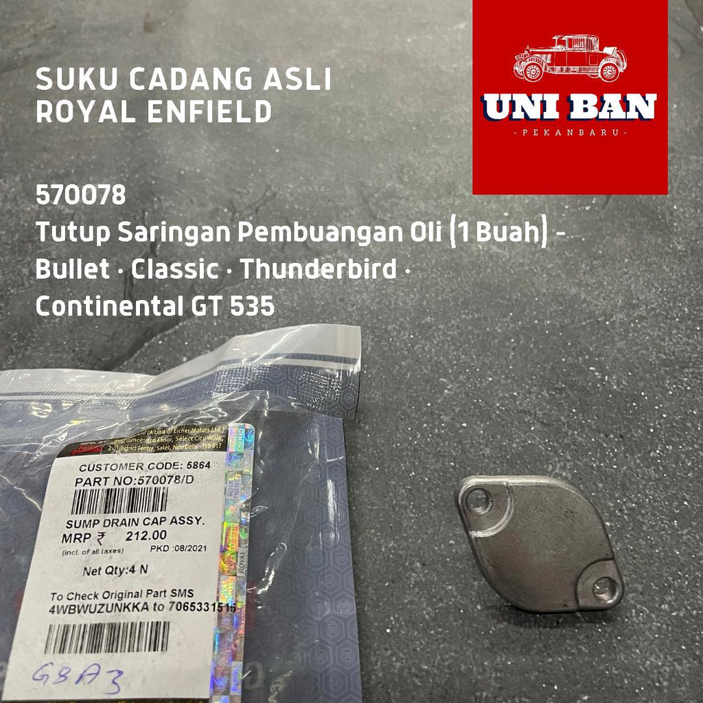 Tutup Saringan Pembuangan Oli Classic Bullet 570078 Royal Enfield ASLI