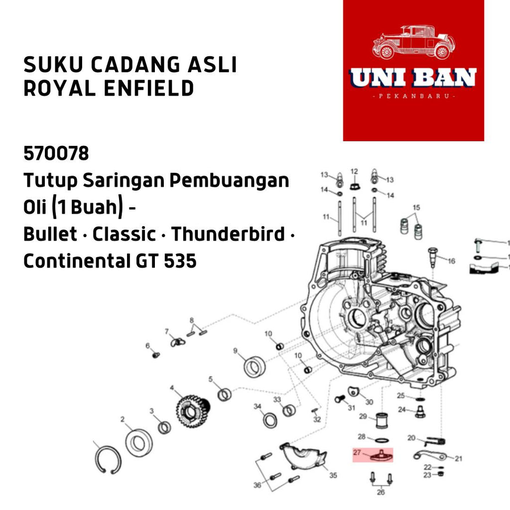 Tutup Saringan Pembuangan Oli Classic Bullet 570078 Royal Enfield ASLI