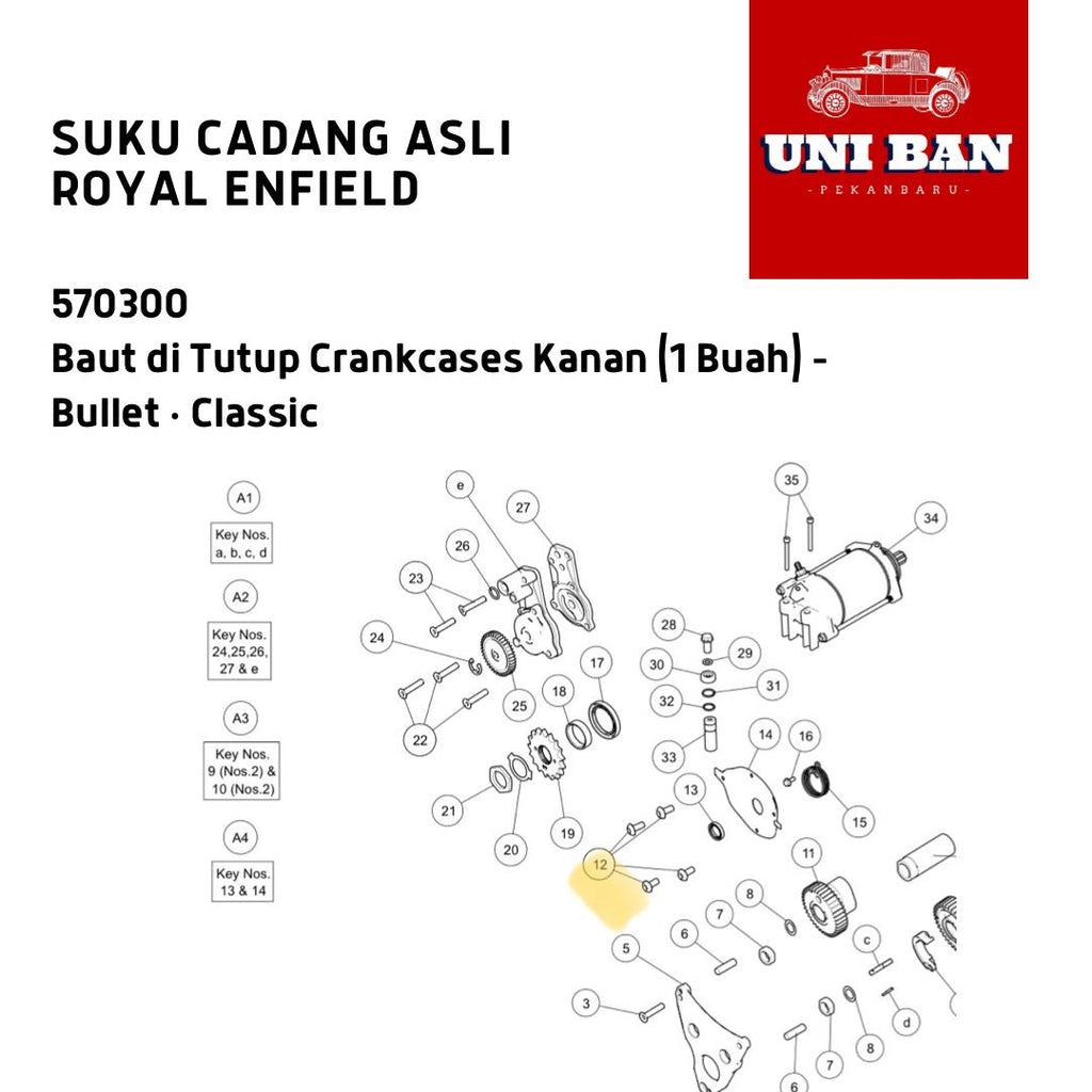 Baut (1 Buah) Tutup Crankcase Kanan Classic 570300 Royal Enfield ASLI