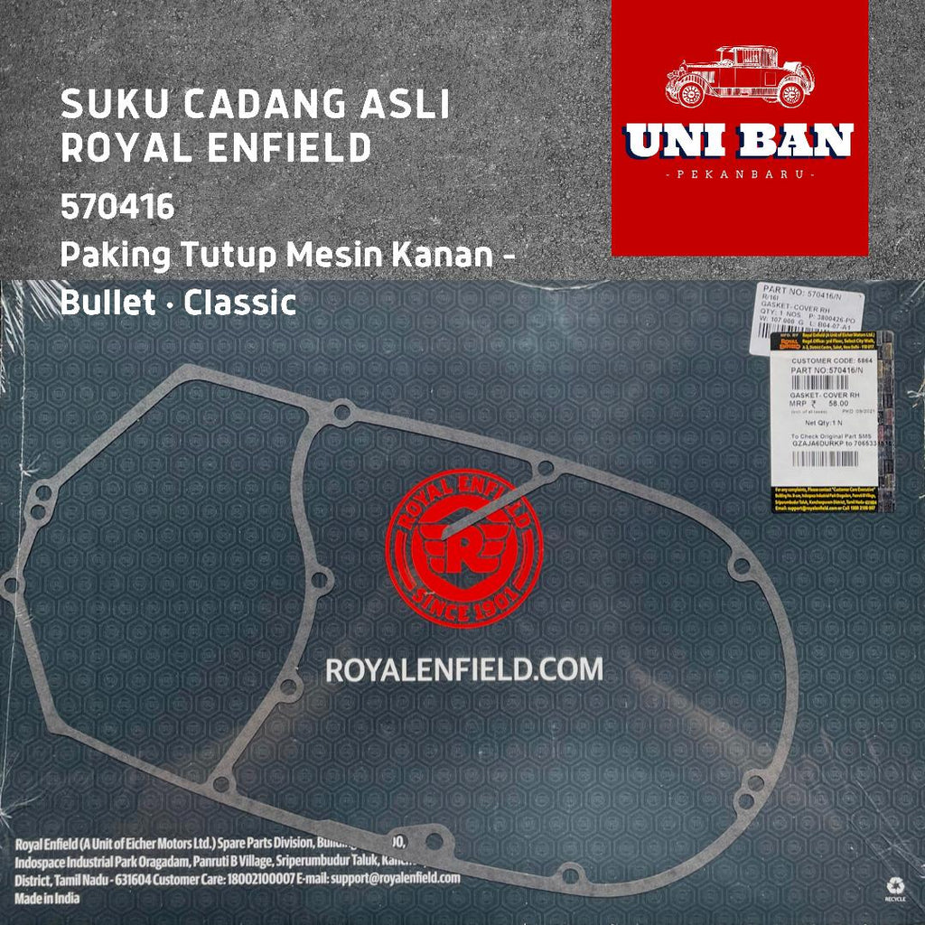 Gasket Cover RH Paking Tutup Royal Enfield / 570416/N - ASLI