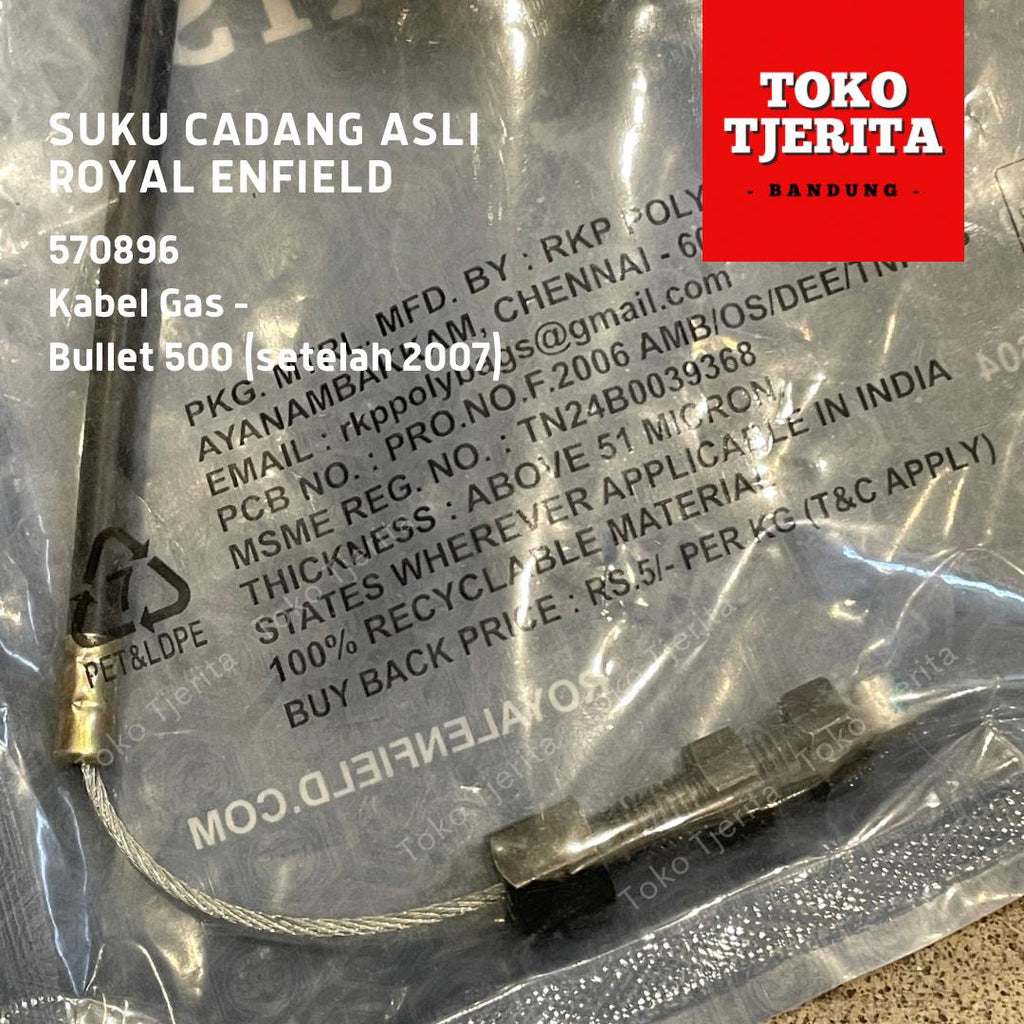 Kabel Gas Bullet 500 Karburator (setelah 2007) 570896 - Royal Enfield ASLI