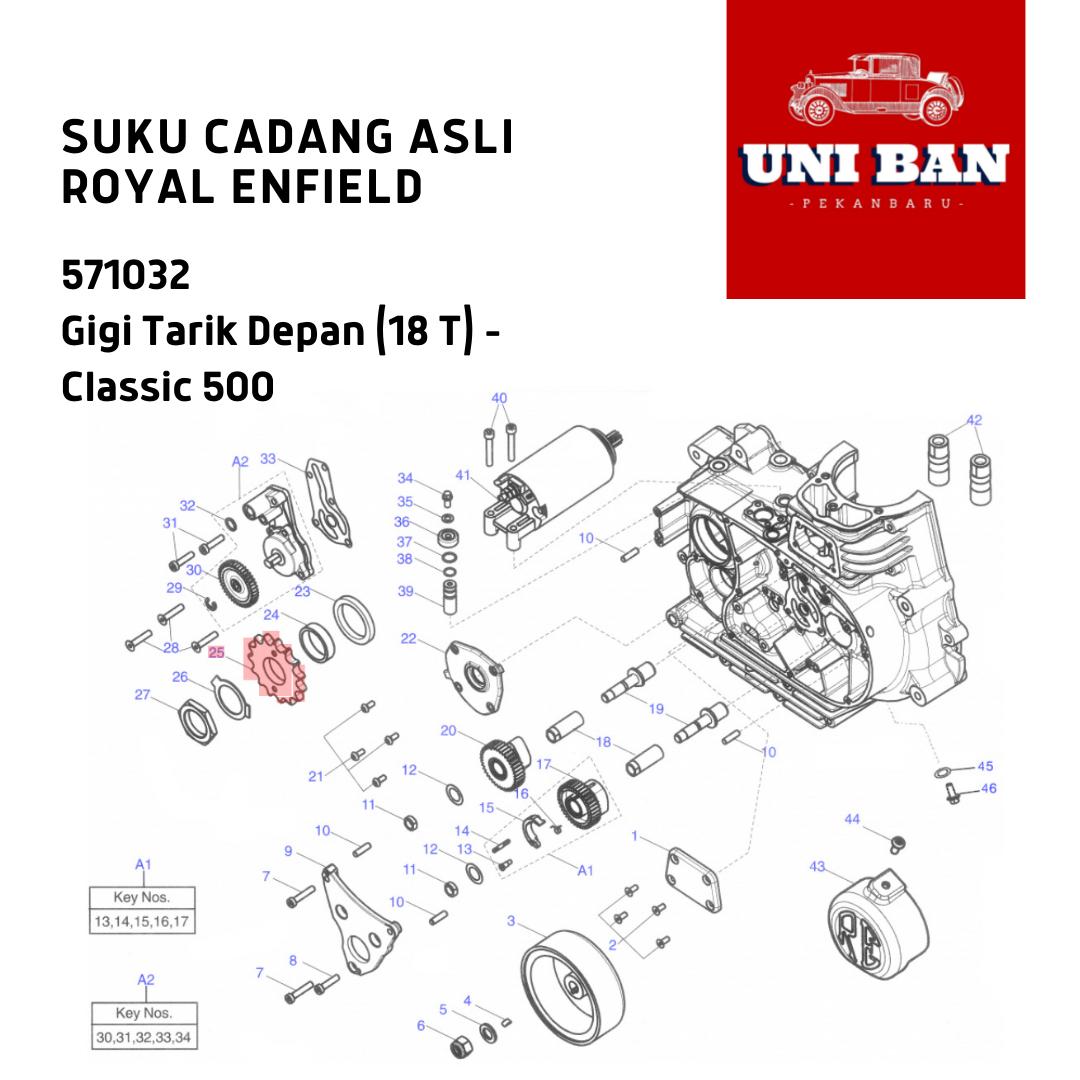 Gigi Tarik (18T) Classic 500 Gear Sprocket 571032 - Royal Enfield ASLI
