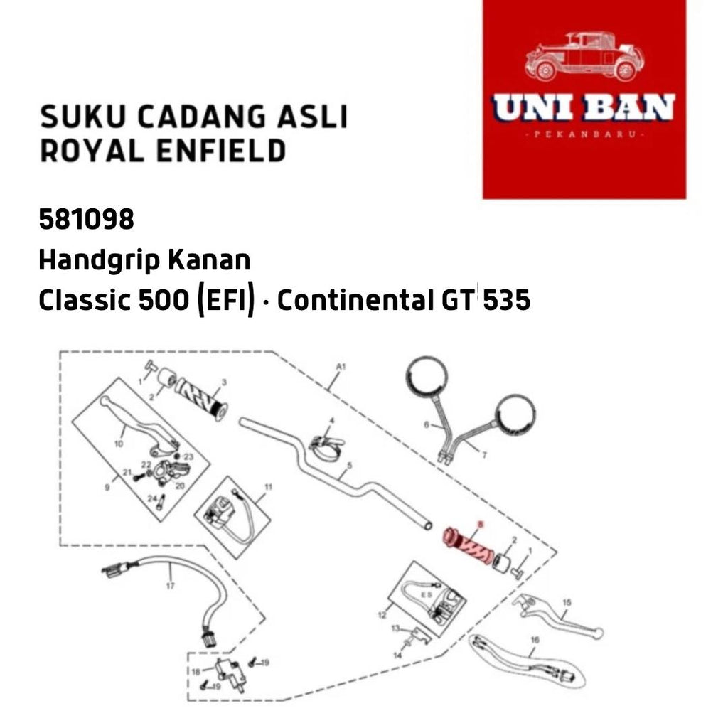 Handle Grip Kanan Bullet Classic 581098 - Royal Enfield ASLI