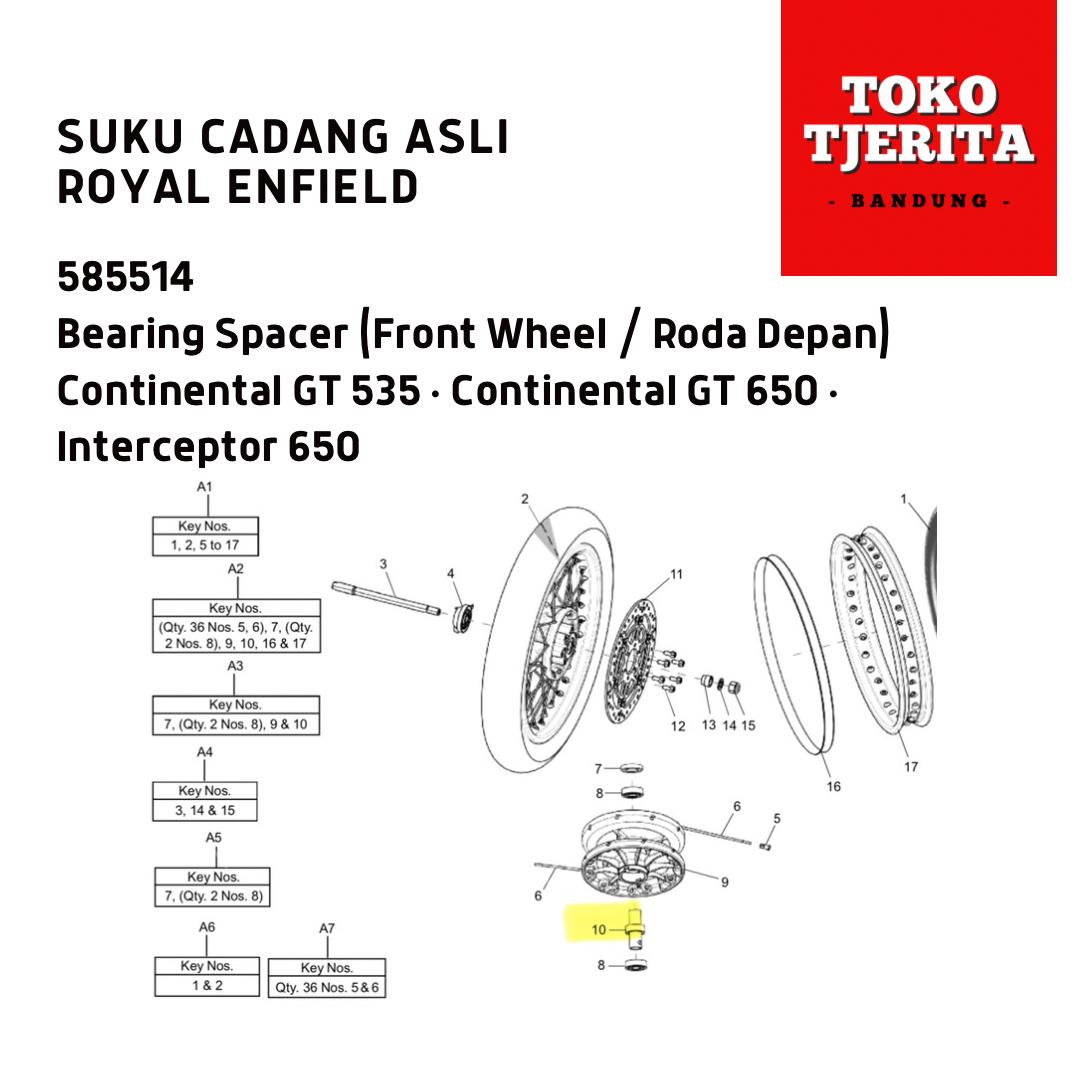 Bearing Spacer Roda Depan Continental GT 535 Interceptor 650 585514 - Royal Enfield ASLI