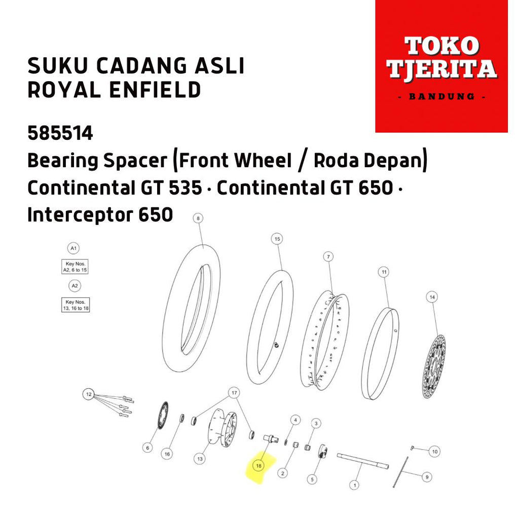 Bearing Spacer Roda Depan Continental GT 535 Interceptor 650 585514 - Royal Enfield ASLI