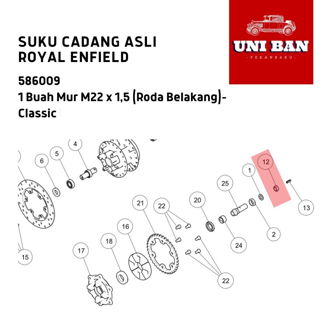 1 Buah Mur Roda Belakang Classic 586009 - Royal Enfield ASLI