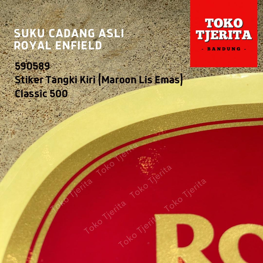 Stiker Tangki Merah Emas Classic 590284 Kanan 590289 Kiri - Royal Enfield ASLI