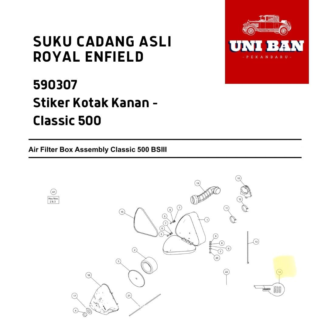 Stiker Emas Kotak Filter Udara Classic 500 590307 - Royal Enfield ASLI