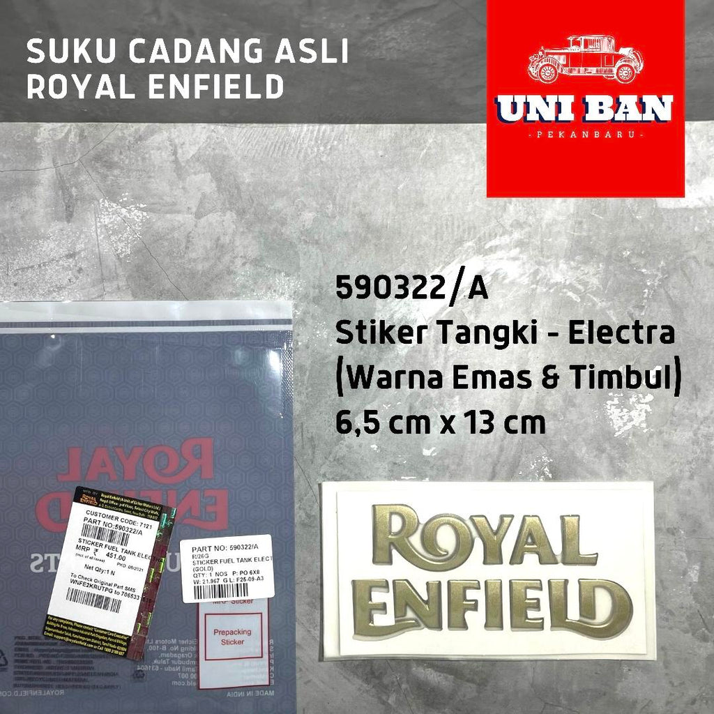 Stiker Tangki Timbul Warna Emas 590322/A Emblem - Royal Enfield ASLI