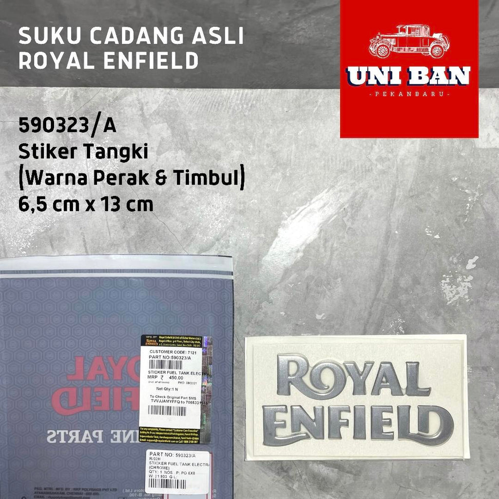 Stiker Tangki Timbul Warna Perak 590323/A Emblem - Royal Enfield ASLI