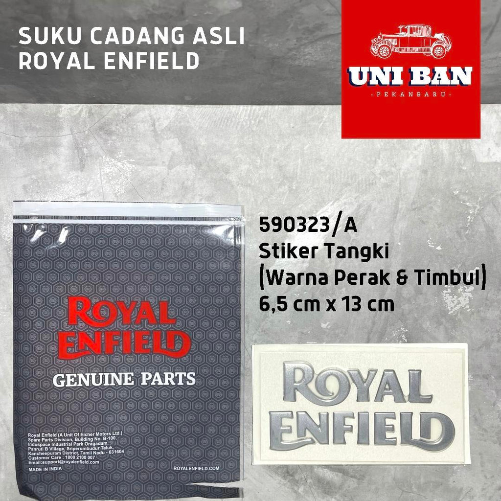 Stiker Tangki Timbul Warna Perak 590323/A Emblem - Royal Enfield ASLI