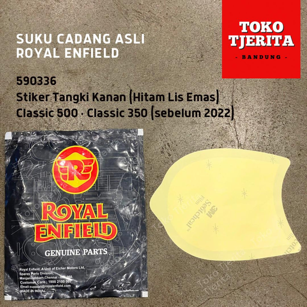 Stiker Tangki (1 Lembar) Hitam Lis Emas Classic 500 - Royal Enfield ASLI