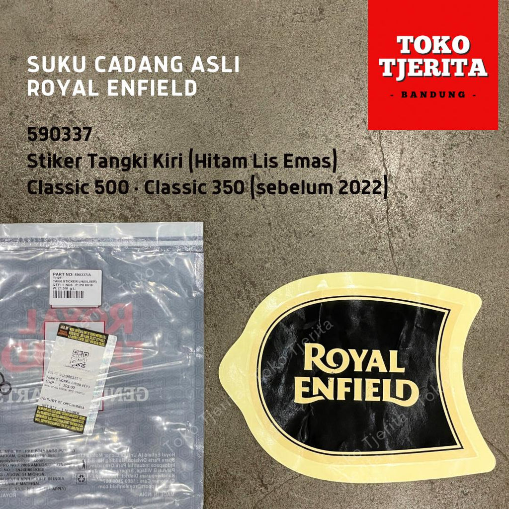 Stiker Tangki (1 Lembar) Hitam Lis Emas Classic 500 - Royal Enfield ASLI