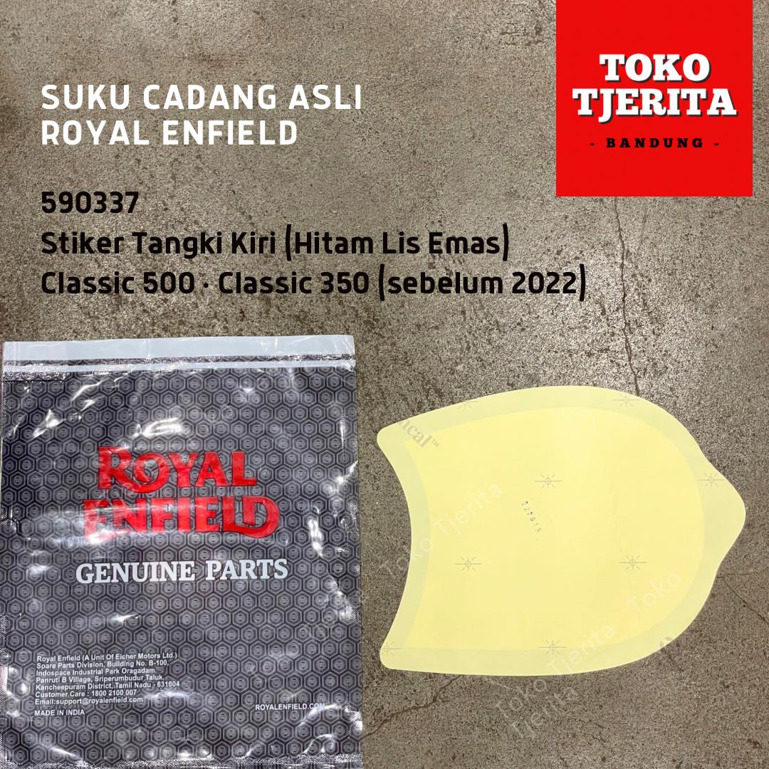 Stiker Tangki (1 Lembar) Hitam Lis Emas Classic 500 - Royal Enfield ASLI