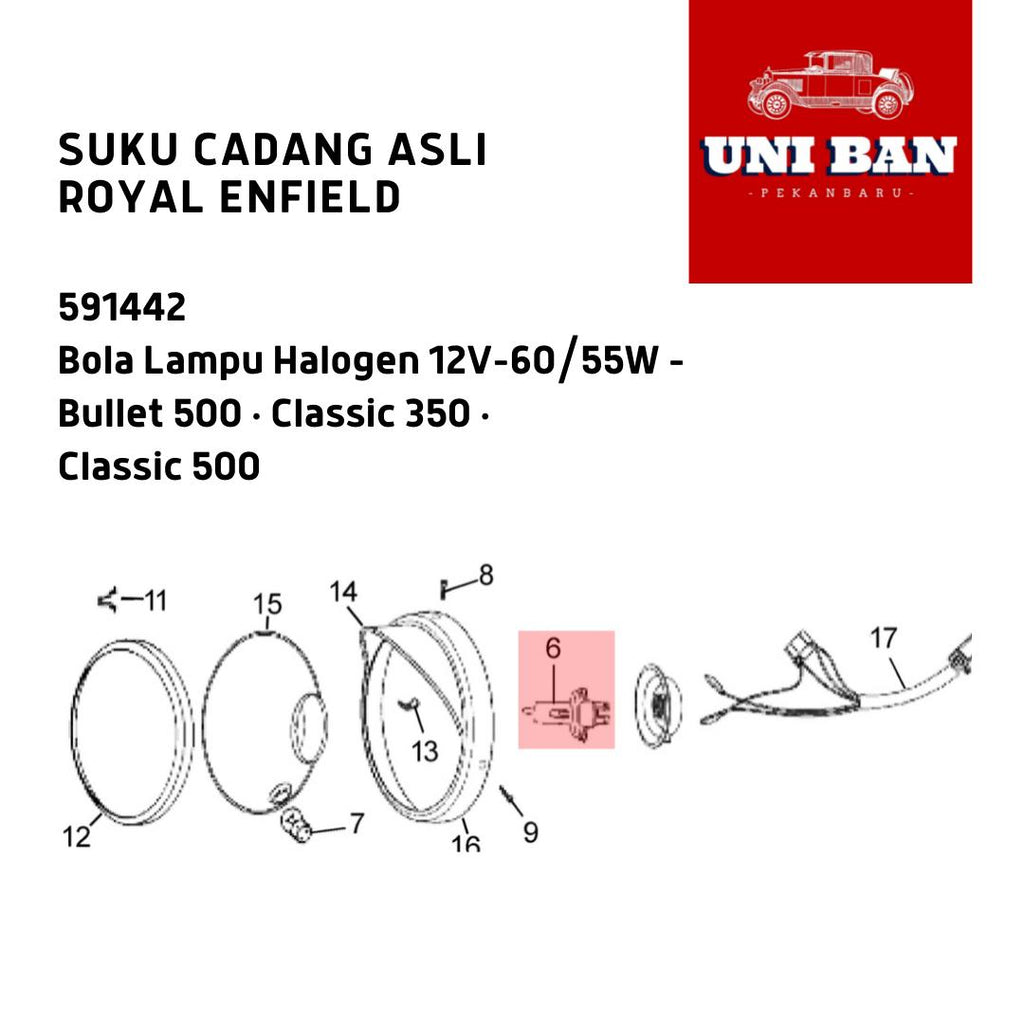 Lampu Halogen 12V 60/55W untuk Lampu Depan 591442 - Royal Enfield OEM