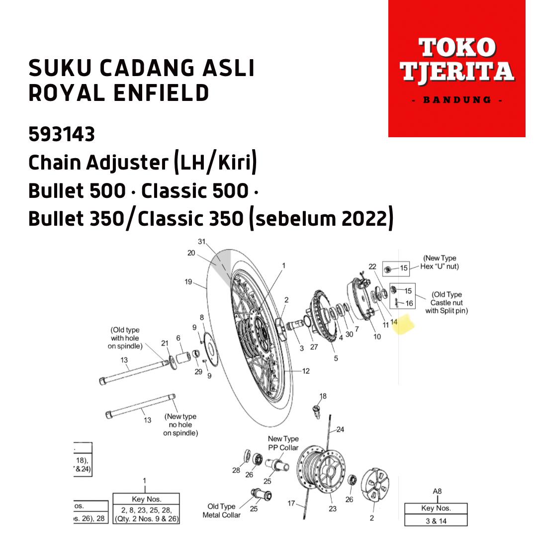 Penyetel Rantai Kiri Chain Adjuster Classic 500 593143 Royal Enfield