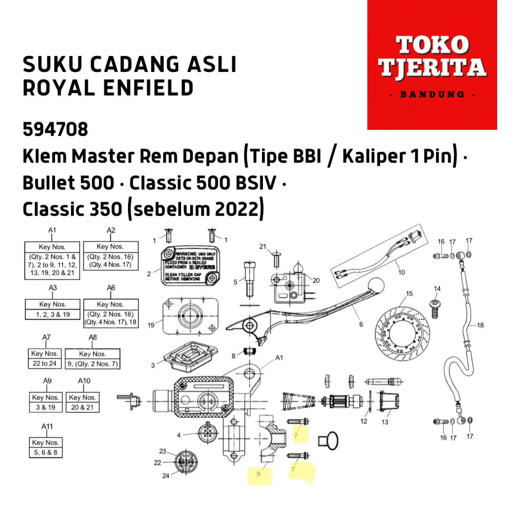 Klem Master Rem Depan Bullet 500 Classic 500 594708 Royal Enfield ASLI