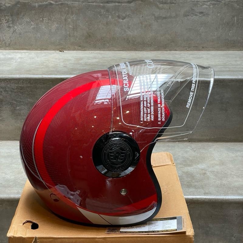 Helm Open Face Long Visor Copter Merah Maroon Kilap RRGHEA240794 XL KECIL - Royal Enfield ASLI