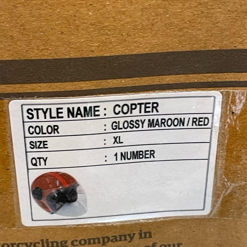 Helm Open Face Long Visor Copter Merah Maroon Kilap RRGHEA240794 XL KECIL - Royal Enfield ASLI