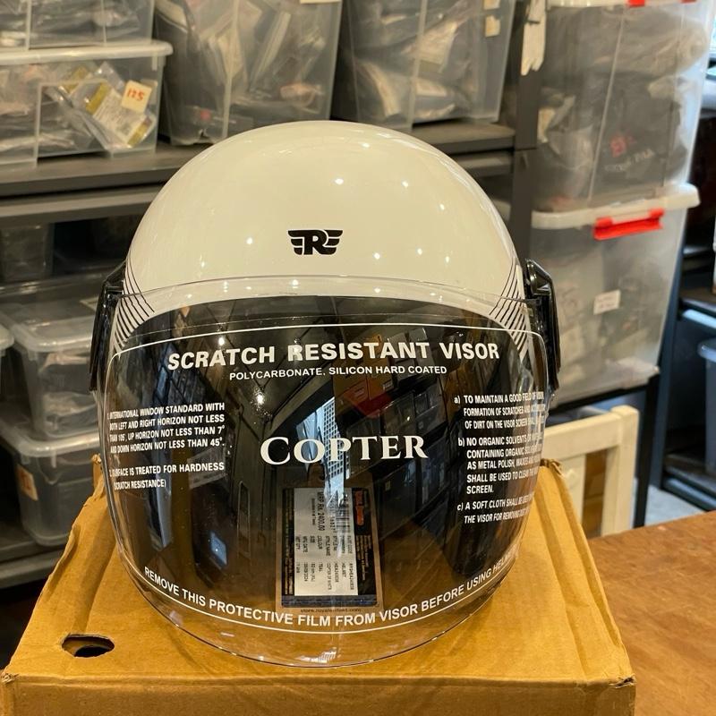 Helm Open Face Long Visor Copter Hunter Putih Hitam Kilap Lingkaran Biru (Teal) XL KECIL RRGHEA240838 - Royal Enfield ASLI