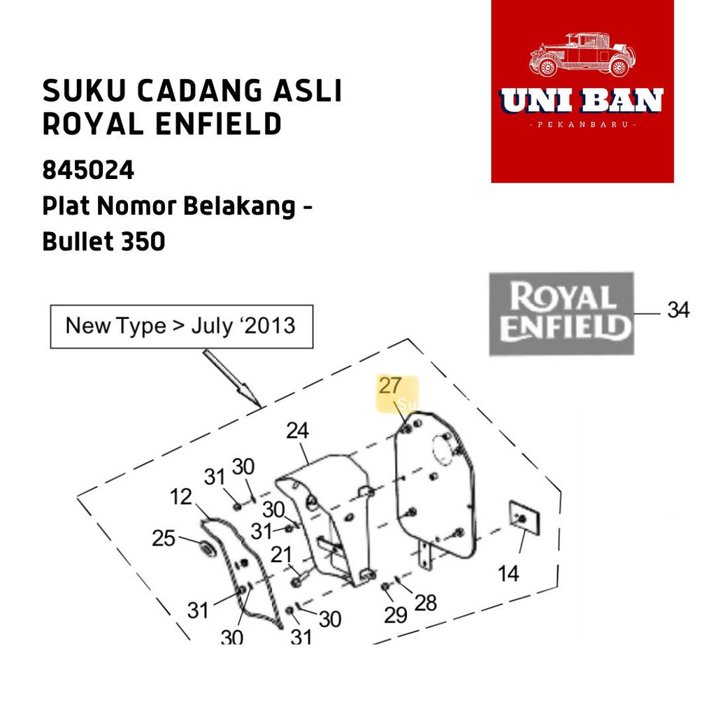 Plat Nomor Belakang Bullet 350 845024 - Royal Enfield ASLI
