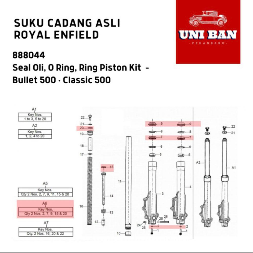 Set Seal Shockbreaker Depan Classic 500 888044 - Royal Enfield ASLI