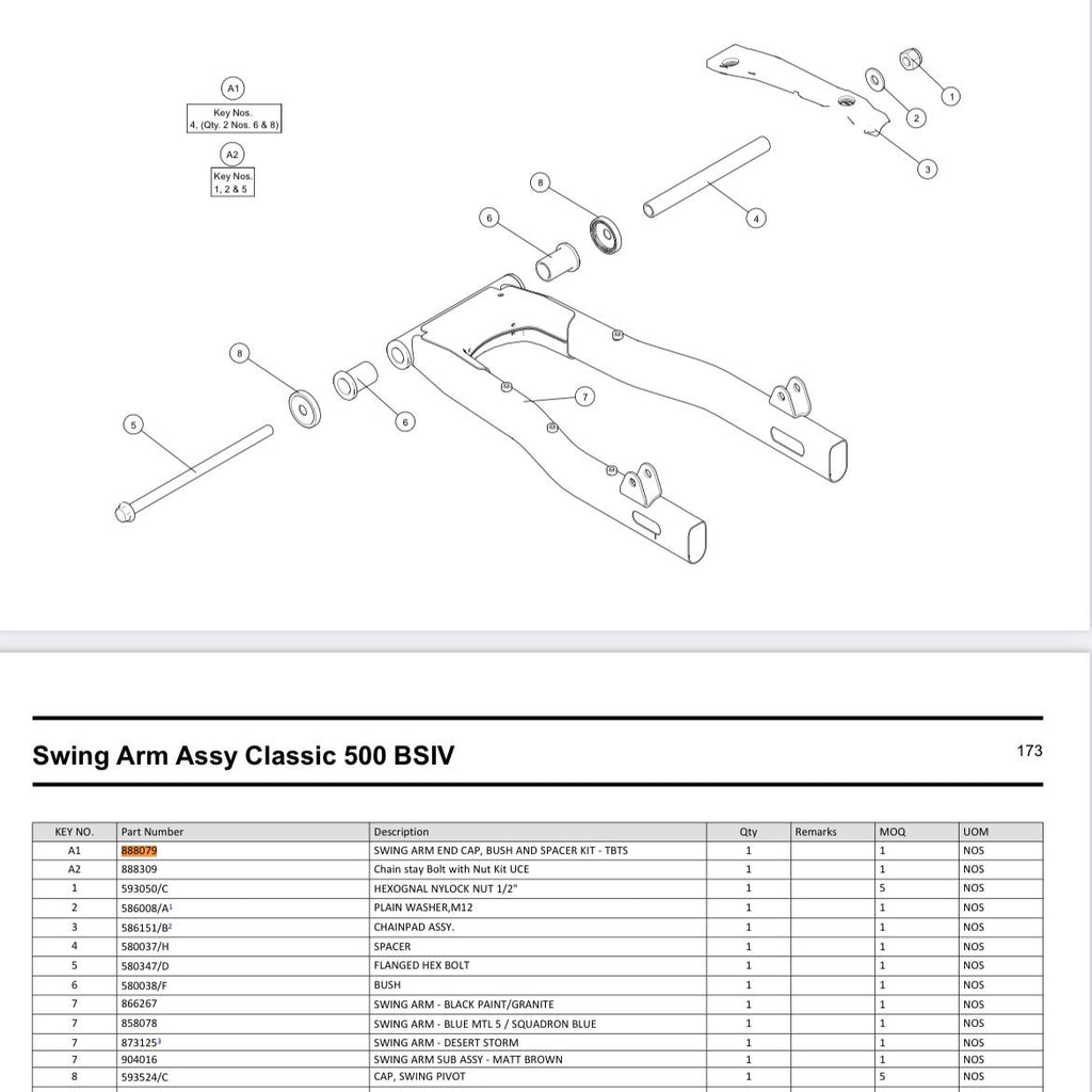 Swing Arm End Cap Bush Spacer Kit Classic 888079 Royal Enfield ASLI