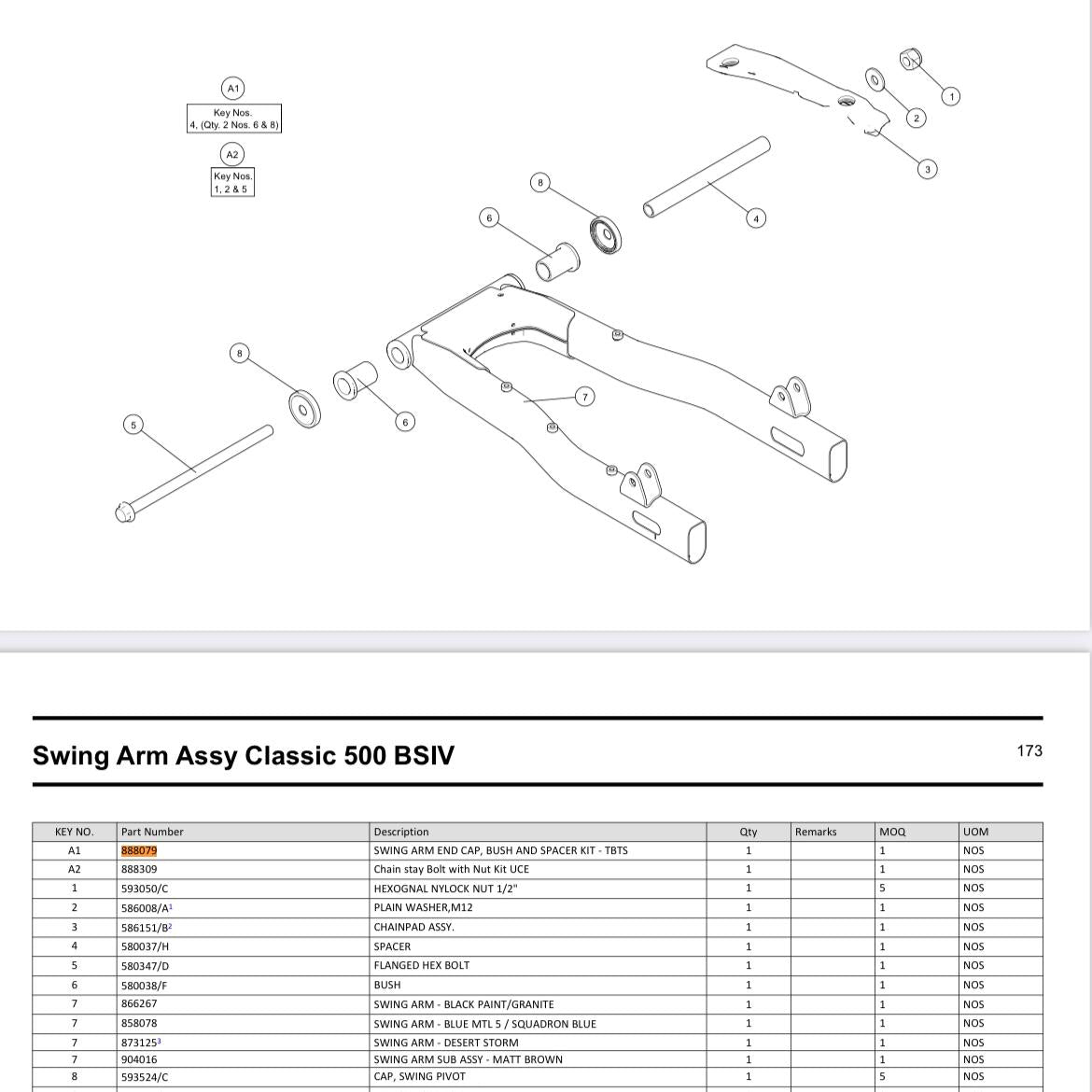 Swing Arm End Cap Bush Spacer Kit Classic 888079 Royal Enfield ASLI