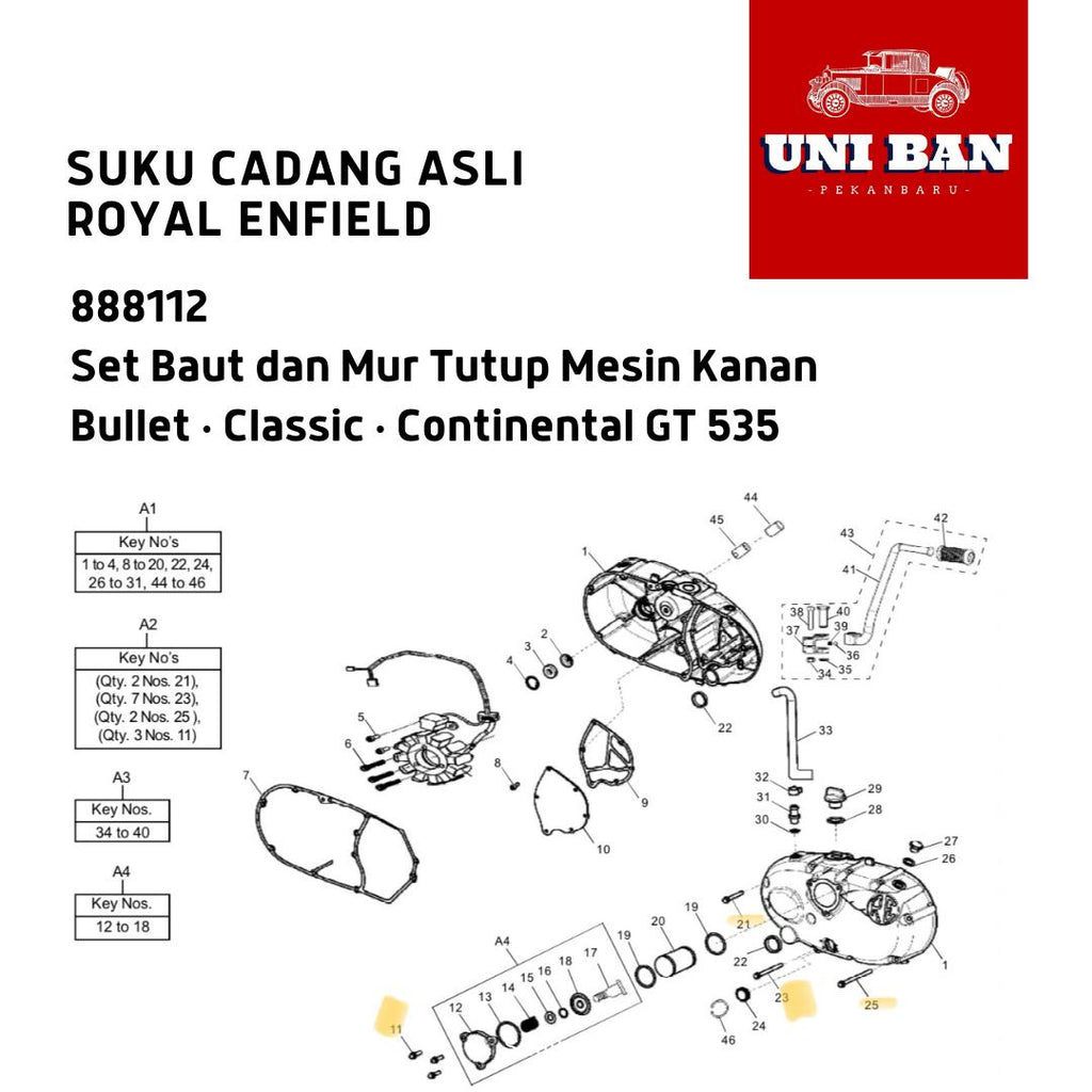 Set Baut Mur Tutup Kanan Classic Bullet GT 535 888112 - Royal Enfield