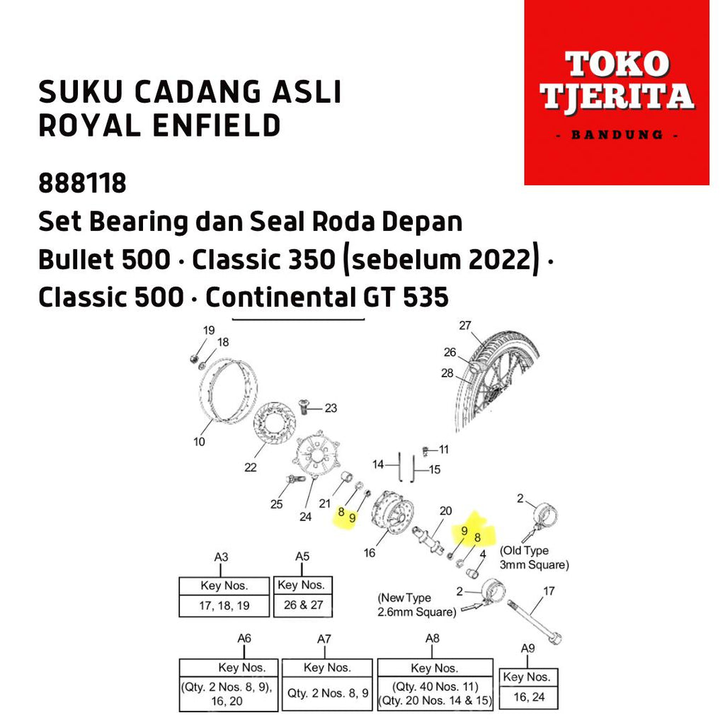 Set Bearing dan Seal Roda Depan Bullet Classic Continental GT 535 888118 - Royal Enfield ASLI