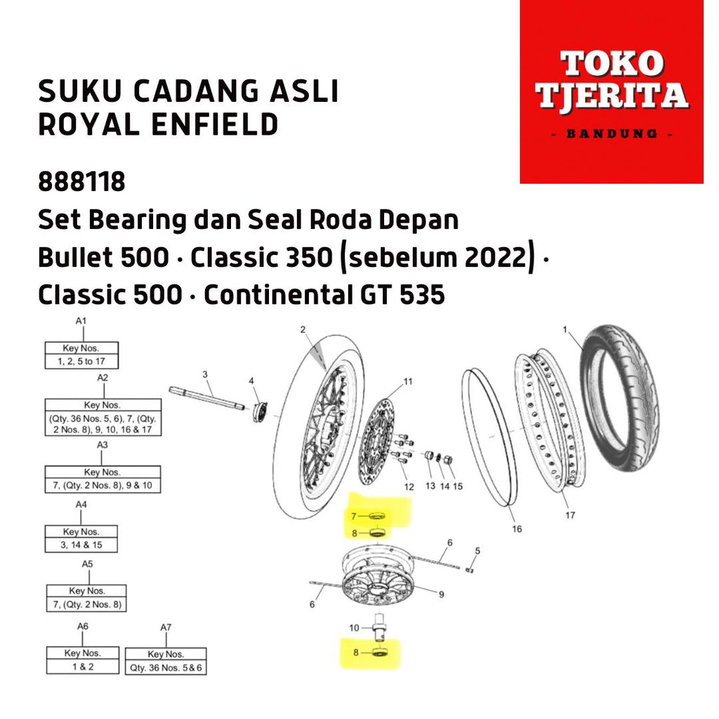Set Bearing dan Seal Roda Depan Bullet Classic Continental GT 535 888118 - Royal Enfield ASLI
