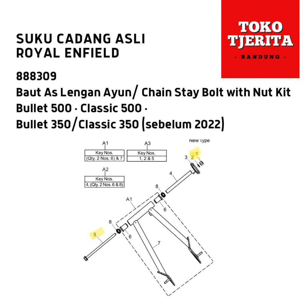 Baut As Lengan Ayun Bullet 350 Classic 500 888309 - Royal Enfield ASLI