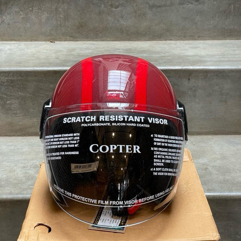 Helm Open Face Long Visor Copter Merah Maroon Kilap RRGHEA240794 XL KECIL - Royal Enfield ASLI