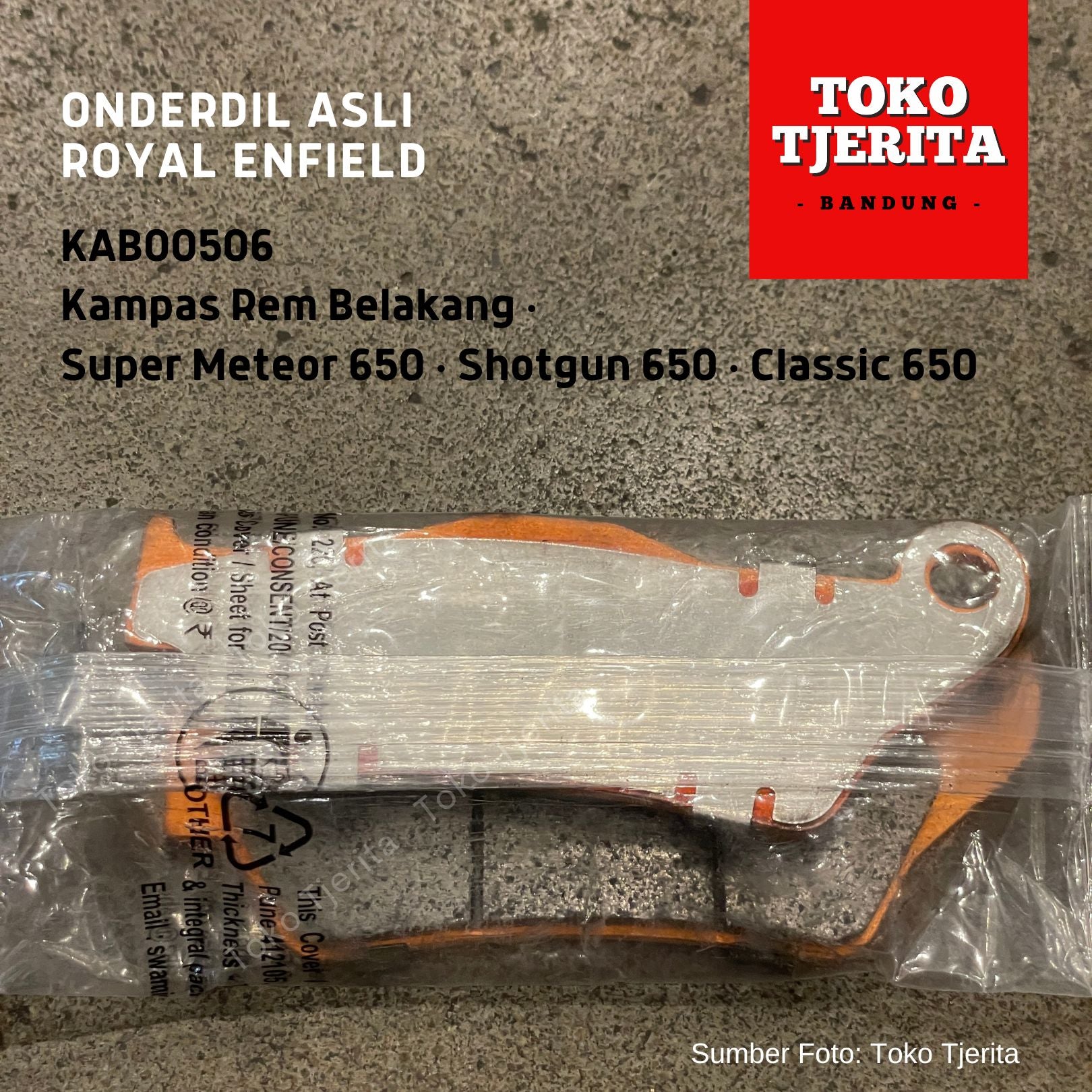 Kampas Rem Belakang KAB00506 Super Meteor 650, Shotgun 650, Classic 650 - Royal Enfield (ASLI)