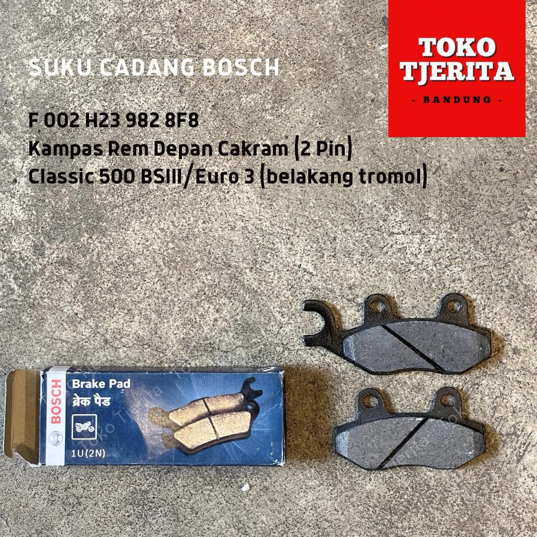 Kampas Rem Depan Cakram 2 Pin (Tipe Pricol) Classic 500 Belakang Tromol - BOSCH F002 H23982 8F8