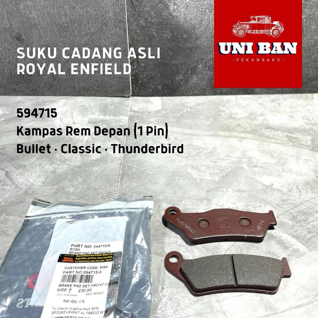 Kampas Rem Depan Cakram Tipe 1 Pin Classic 350 (sebelum 2022), Classic 500 Belakang Cakram, Himalayan 411 594715 - Royal Enfield (ASLI)
