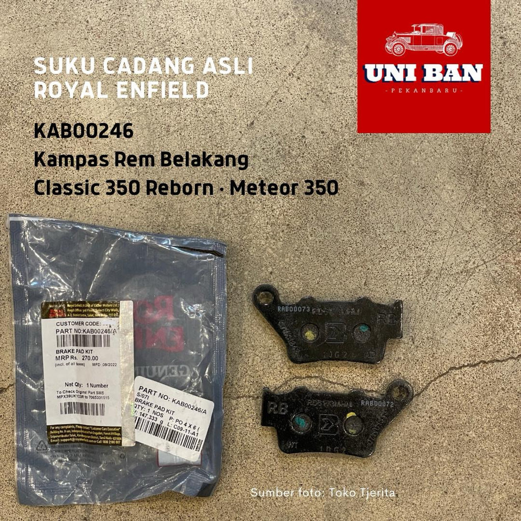Kampas Rem Belakang Bullet/Classic Reborn, Meteor, Hunter 350 KAB00246 - Royal Enfield (ASLI)