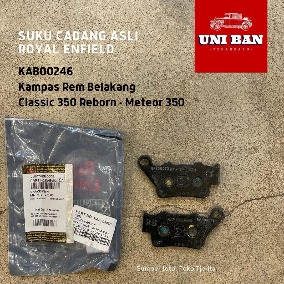 Kampas Rem Belakang Bullet/Classic Reborn, Meteor, Hunter 350 KAB00246 - Royal Enfield (ASLI)