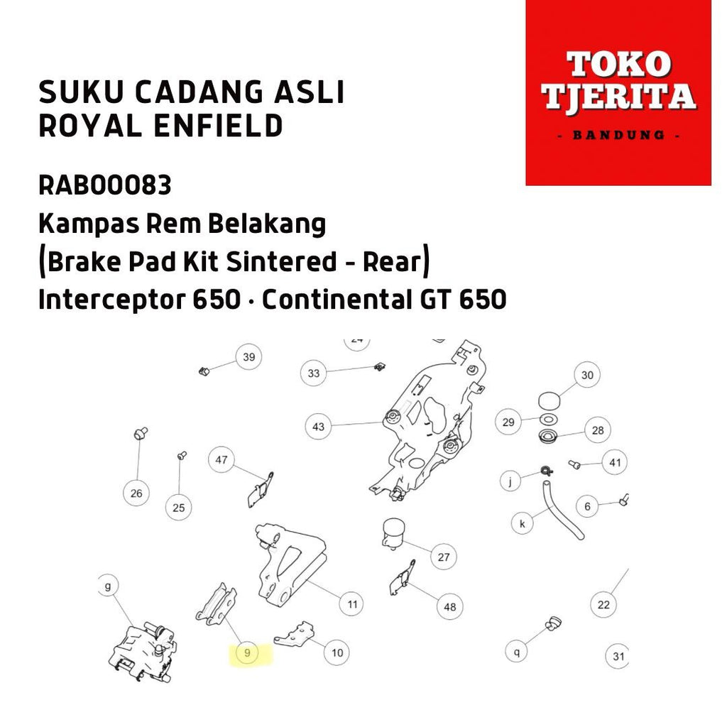 Kampas Rem Belakang Interceptor, Continental GT 650 RAB00083 - Royal Enfield (ASLI)