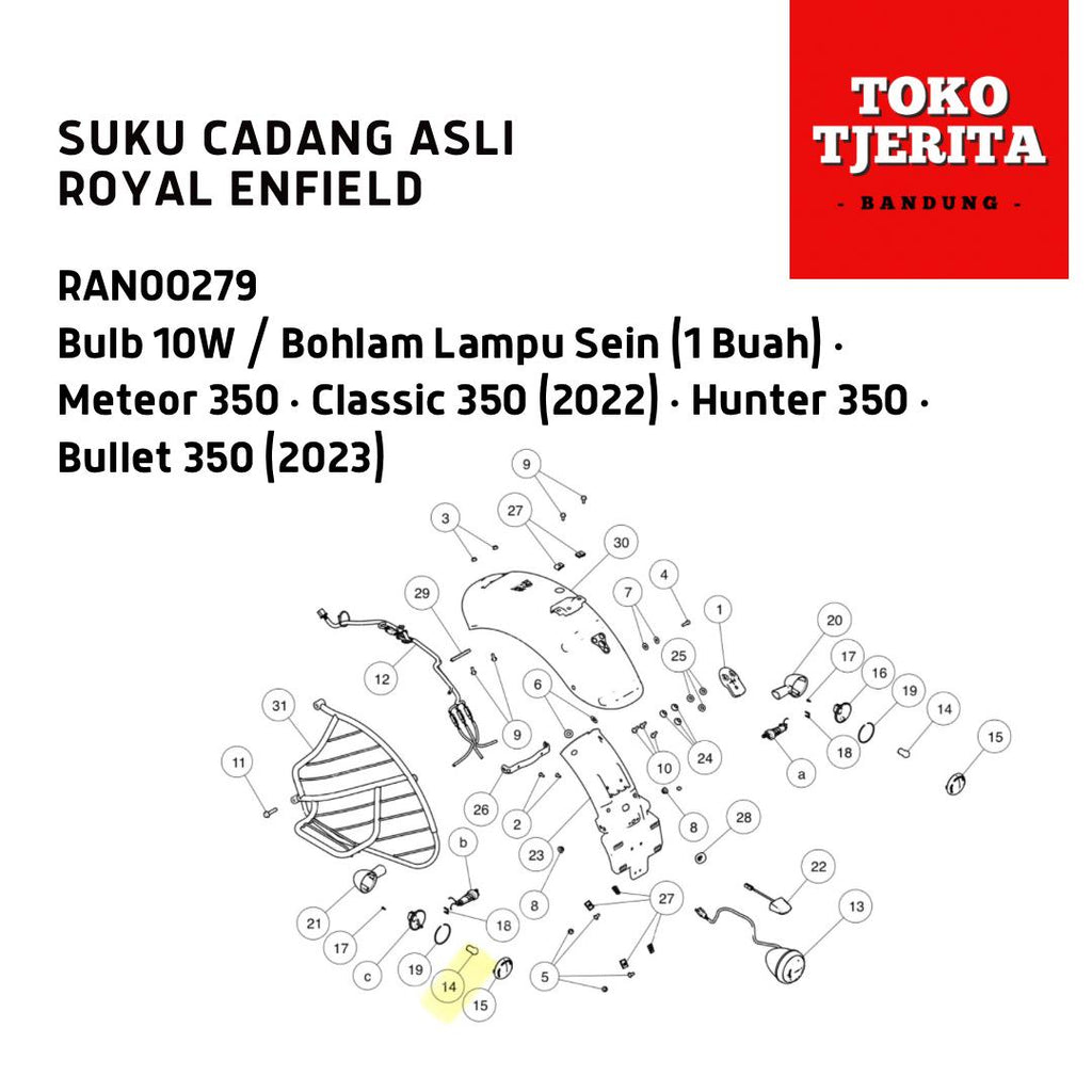 Bulb 10W Bohlam Lampu Sein (1 Buah) RAN00279 Meteor 350 Classic Reborn Hunter - Royal Enfield ASLI